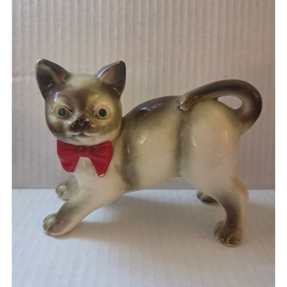 Unbranded Siamese Cat Figurine Small Tan Brown Fair Mid Century Modern Style